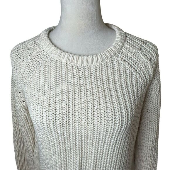 360 SWEATER Ivory Knit Pullover Womens Medium | Cozy Classic Ribbed Cotton Blend - Picture 2 of 8